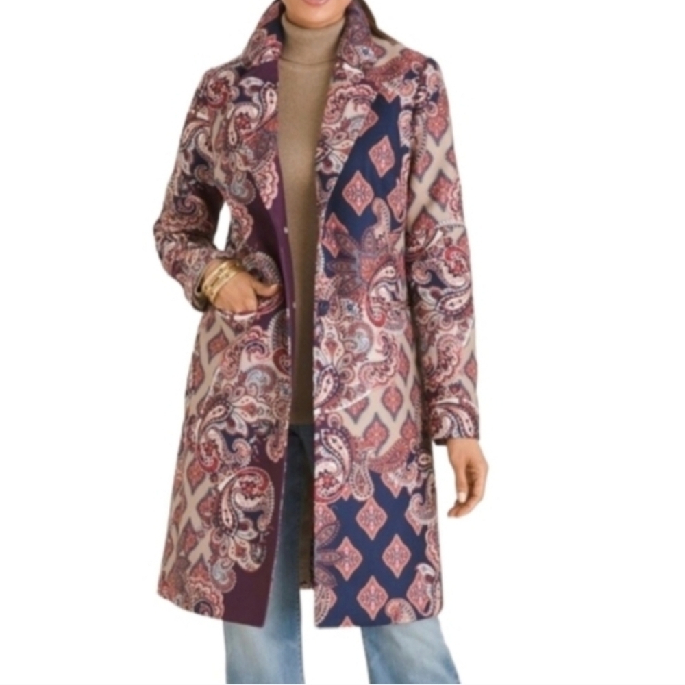 Chico’s Drama Coat Patched Print Outerwear Multicolored Size 1 (8/10)